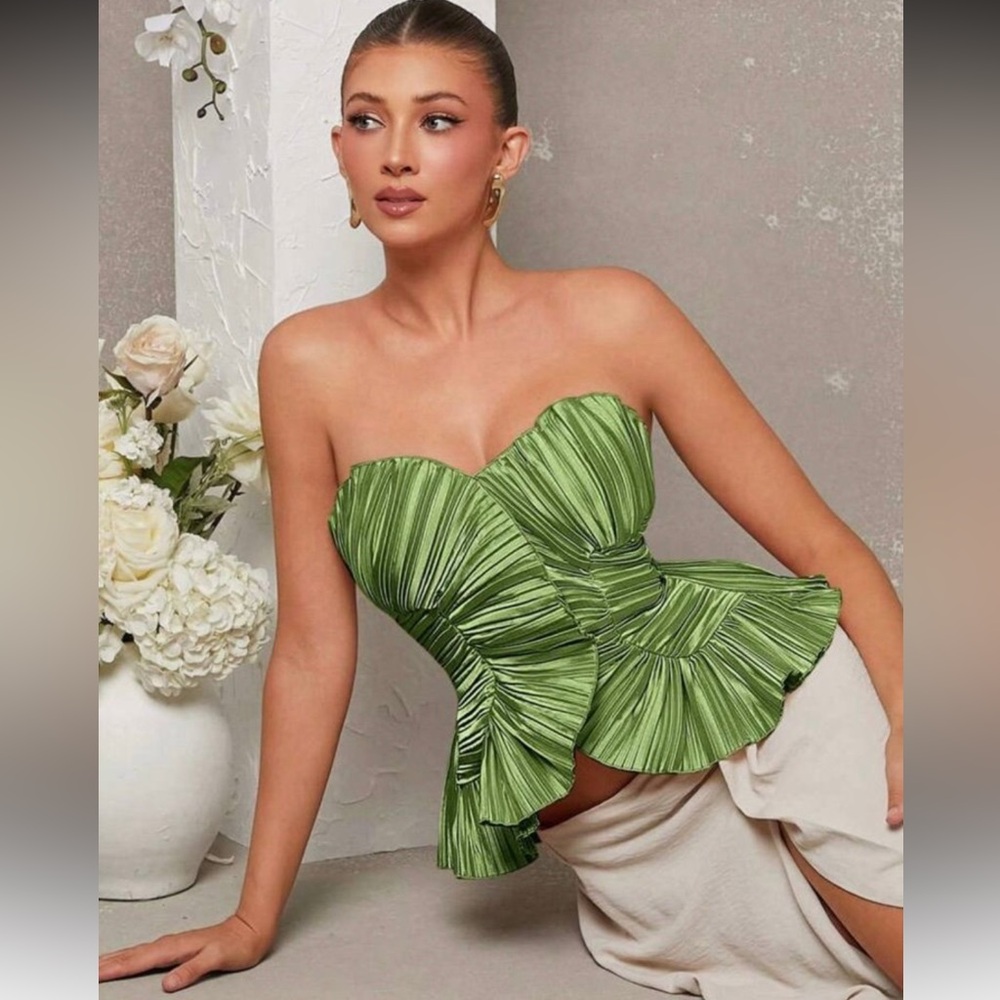 Cult Gaia Inspo Green Strapless Peplum Top